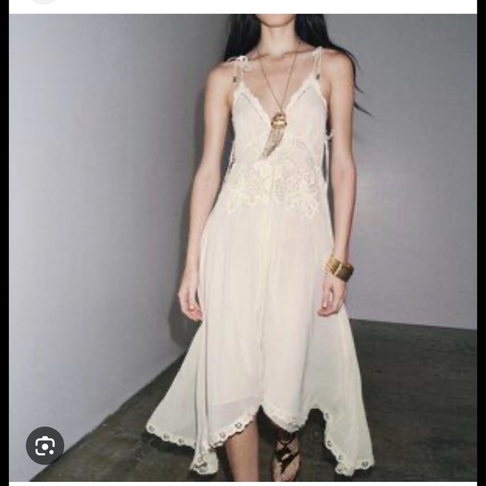 Zara Cream Lace-Trim High-Low Slip Dress